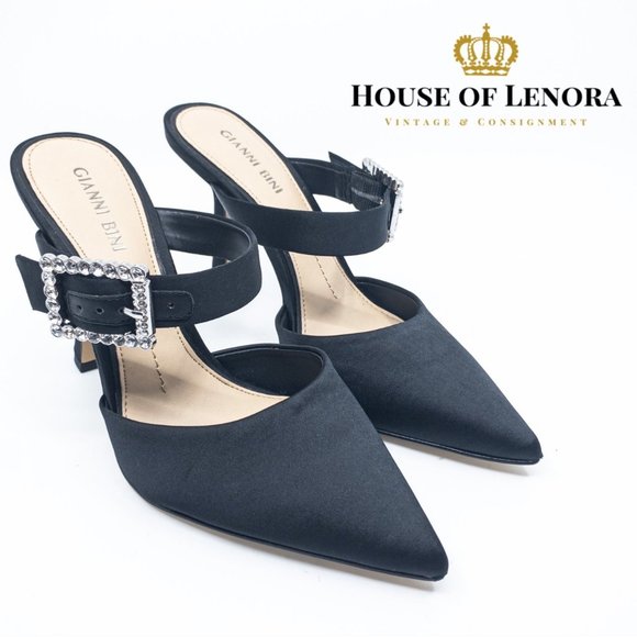 GIANNI BINI Black Satin Maleenah Mules Size 7 - G0222 - Picture 4 of 11